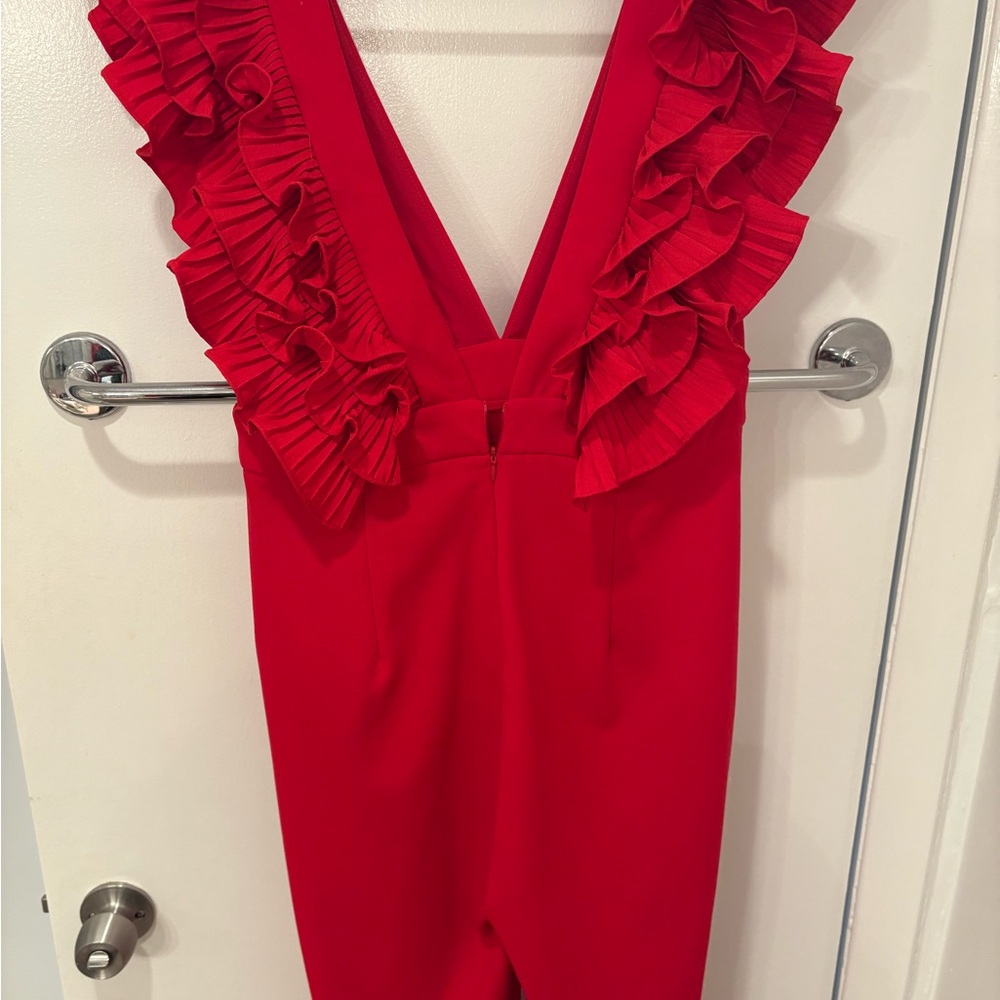 Elegant Red Ruffled Jumpsuit - Picture 4 of 5